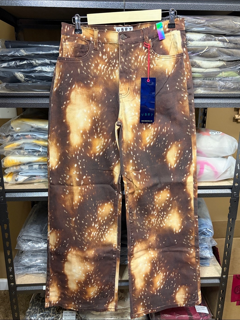 NWT Vibrant M.i.U. Bambi Deer Print Wide Leg Jeans Brown Fawn